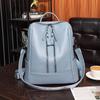 Women's PU Backpack Double Zipper Solid Color Retro Large Capacity School Bag Multifunctional Shoulder Bag
