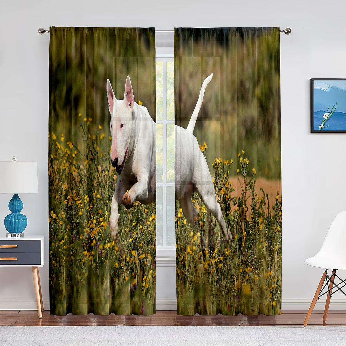 

Тюлевая занавеска с принтом бультерьера и собаки для домашнего декора, декор окна, спальни, кухни, гостиной, современная прозрачная вуаль, шторы 1 PCS W200XH250cm&Grommet Top