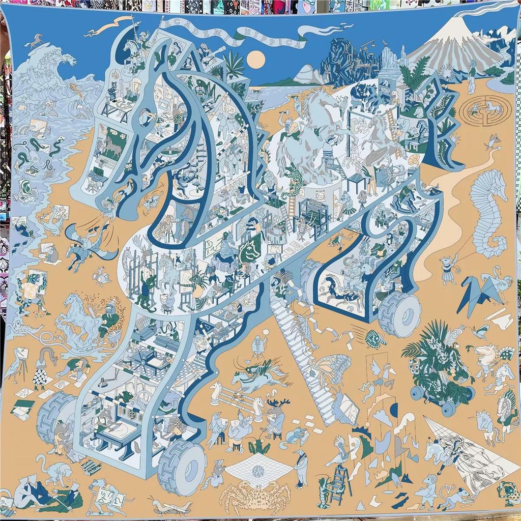 Sciarpa Calda 130Cm in Finta Seta e Cashmere da Donna, Foulard Quadrati Vintage Stampati, Bandane Large e Sciarpe