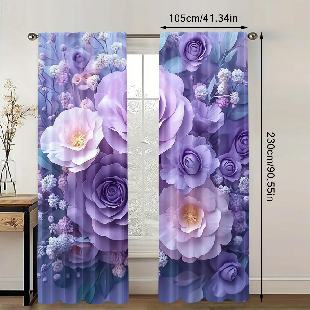 2pc,  Curtain Large Purple Floral Blackout  Polyester Festive Wall Decor Use for Holiday Parties