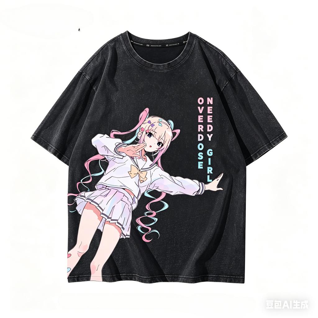 Needy Streamer Overload Washed T Shirt Personality Clothes New Model Anime T-shirt Year Round Clothing Plus Size Unisex Couples