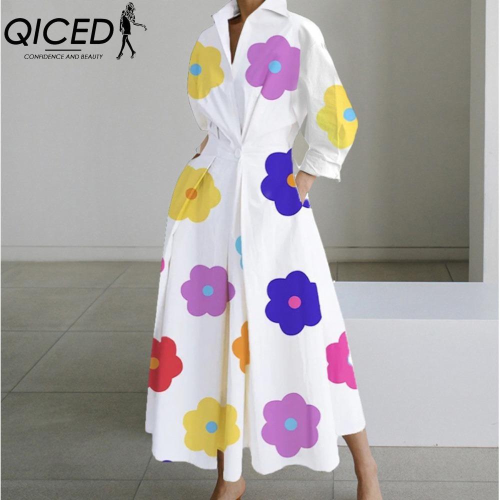 QICED Abiti Casual da Donna Moda Primavera Autunno Manica Lunga Collo POLO