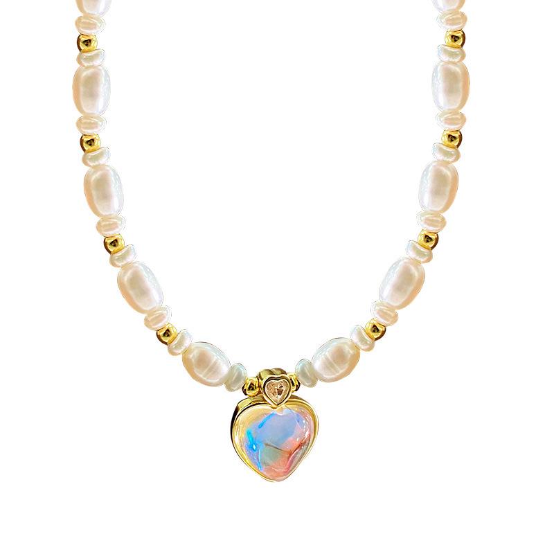 Fantasy Heart Shaped Pearl Necklace for Women French Romantic High Grade Princess Style Collar Chain