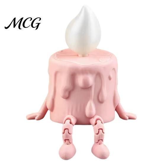 Tabletop Decorative Candle Figure 3D Printing Ornament, Wax Liquid Texture Dripping Sculpture with Pink And White Decor Movable Joints, Adjustable