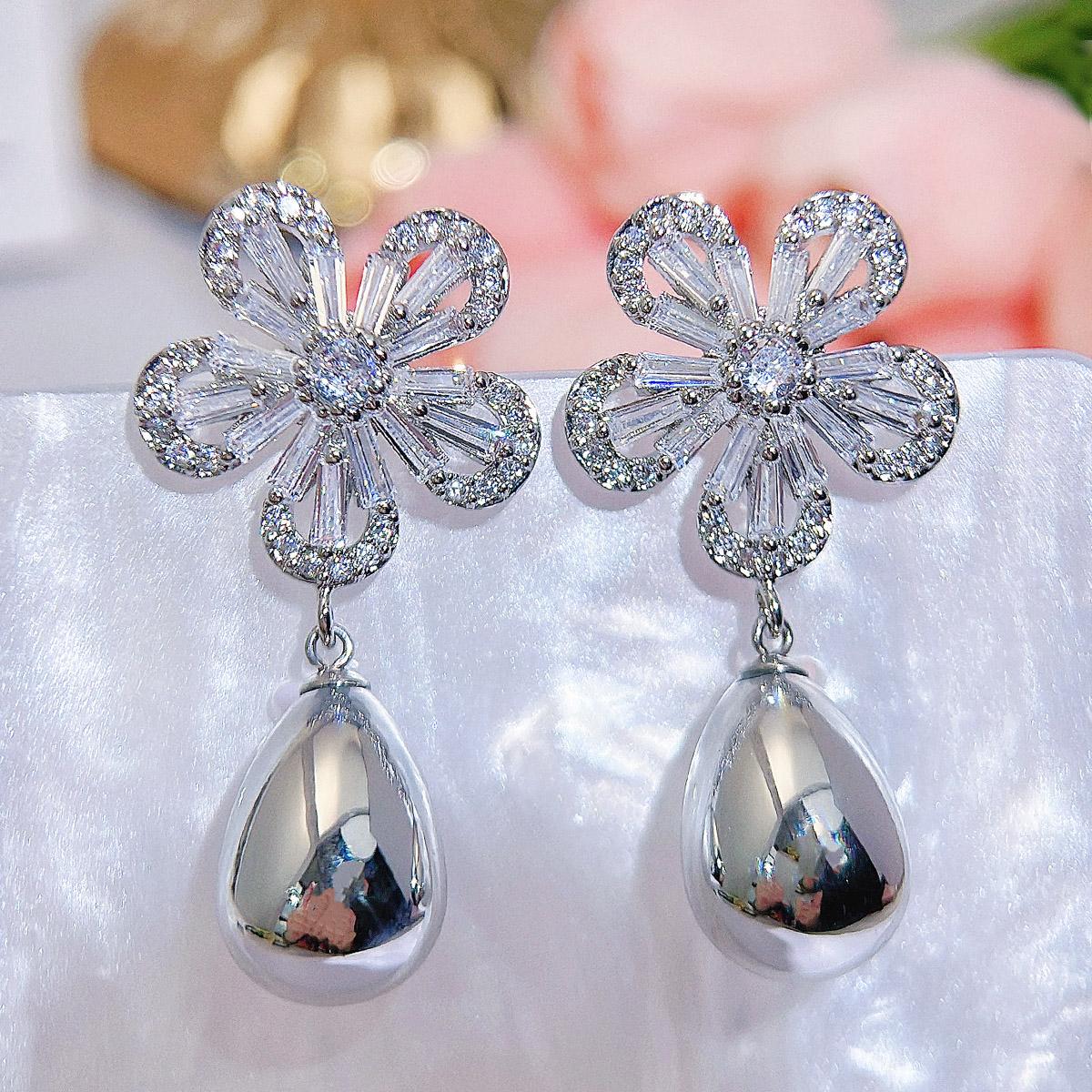 

CMM Летние ретро-серьги-подвески с ажурным дизайном из циркония и цветка, искусственным жемчугом, аксессуары для свадебной вечеринки Wild Bride серебряный