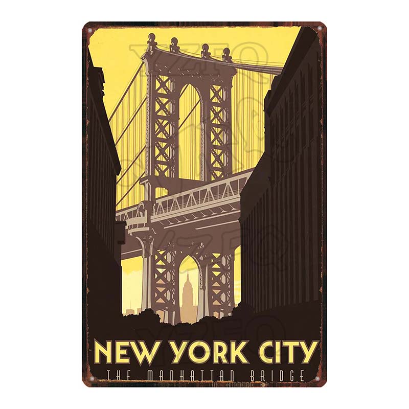 [ YZFQ ] New York City Reiseplakette Metall Vintage Blechschild Reisesouvenir Wand Bar Zuhause Restaurant Dekor 30X20CM DU-3558A