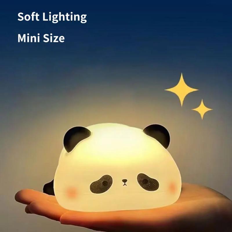 USB Rechargeable Panda LED Night Light Touch Sensor Silicone Patting Lamp Cartoon Children's Nightlight Toy Gift Bedroom Decor
