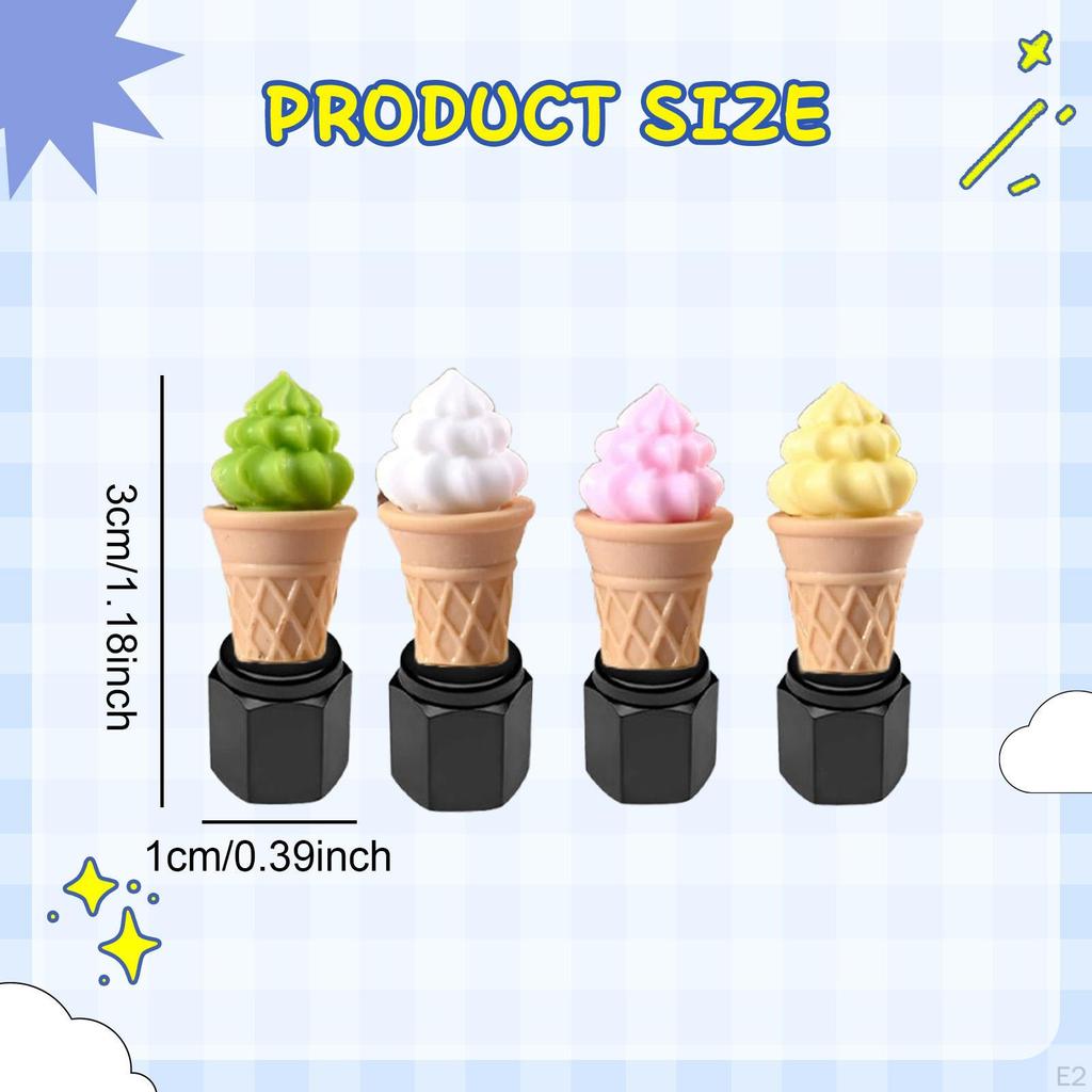 4x Tire Valve Stem Air Ice Cream Cones Funny Covers for Cars SUV Motorcycles Trucks