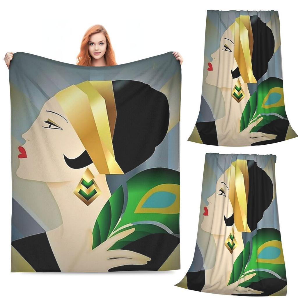 Art Deco Flapper Postcard Fashion Print Blankets Soft Warm Flannel Throw Blanket Bedding for Bed Living Room Picnic Travel Couch