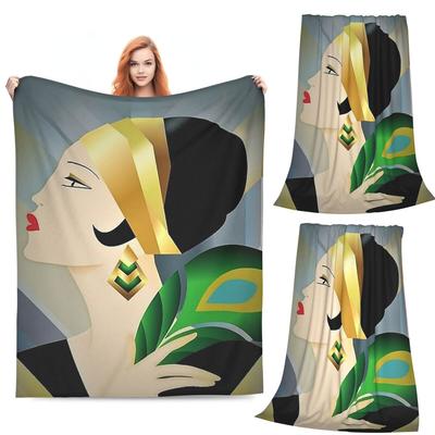 Art Deco Flapper Postcard Fashion Print Blankets Soft Warm Flannel Throw Blanket Bedding for Bed Living Room Picnic Travel Couch
