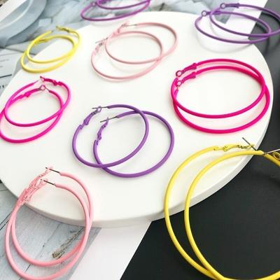 6CM Big Circle Hoop Earrings For Women Korean Yellow Green Colorful Hoop Earring Female Brincos Fashion Jewelry Gift 2021 Trendy AVE