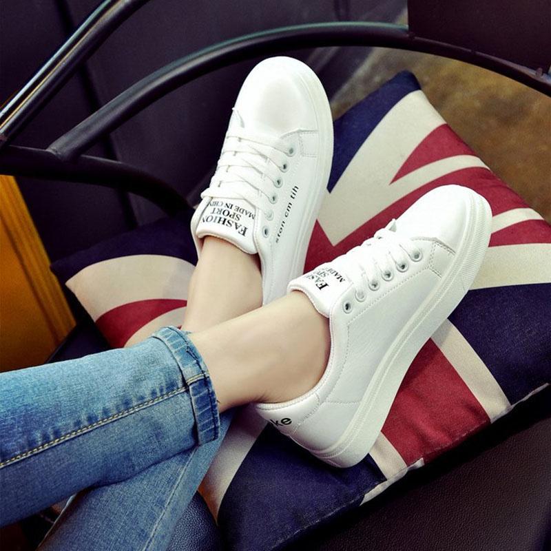 Timeless White Korean Female Flat Leather Sneaker For Sports And Students