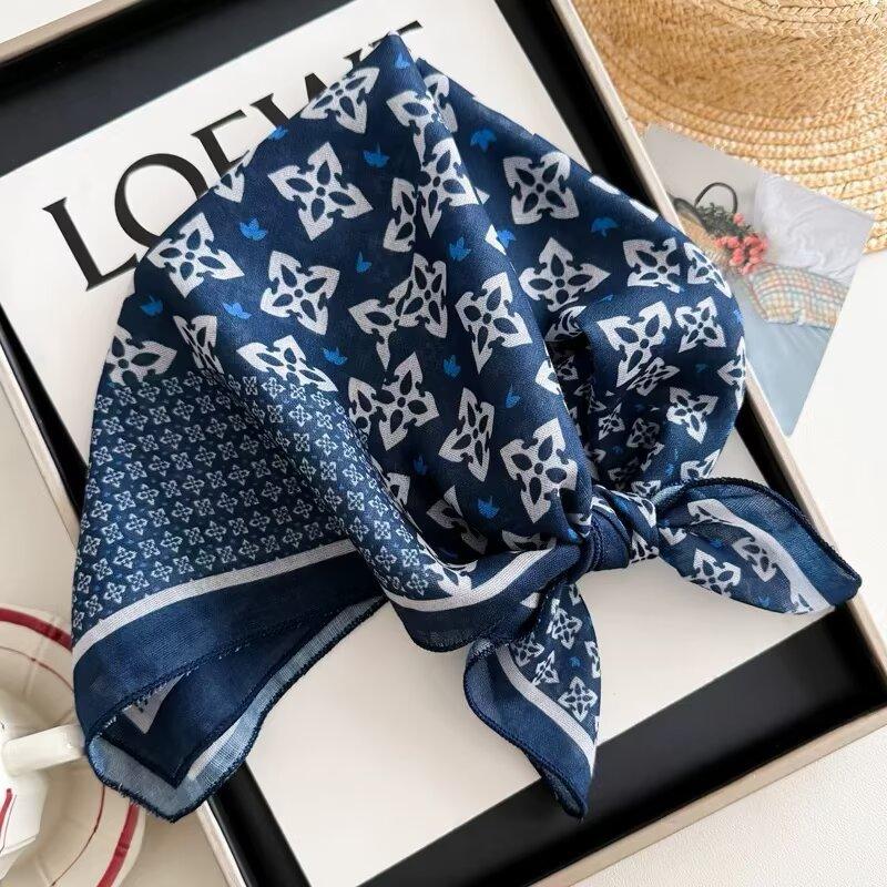 Cotton and linen geometric polka dots retro printed silk scarf women's square scarf high-end shawl sunscreen neck scarf headscarf scarf