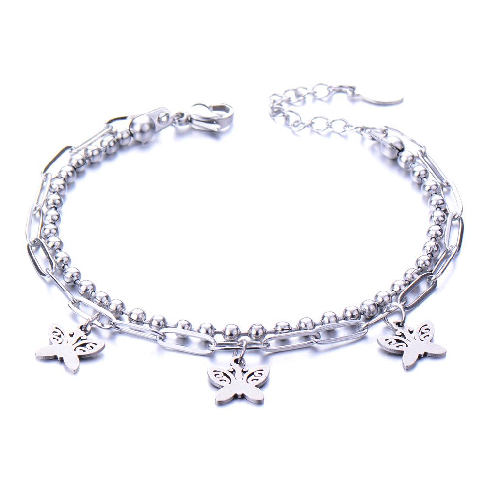 European and American simple personalized bell double-layer titanium steel bracelet spot men and women couple jewelry women's trend fashion jewelry