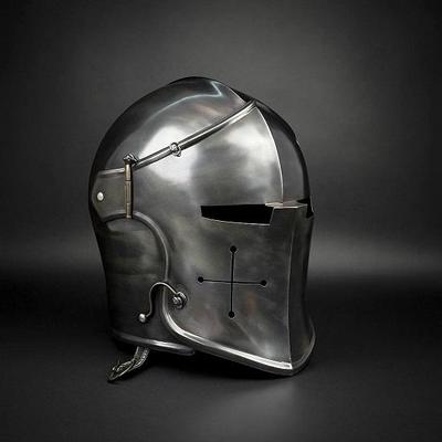 Casco da Cavaliere Barbuta Cosplay Armatura Completa in Acciaio Stile Italiano Copricapo per LARP, Cosplay Rievocazione Storica