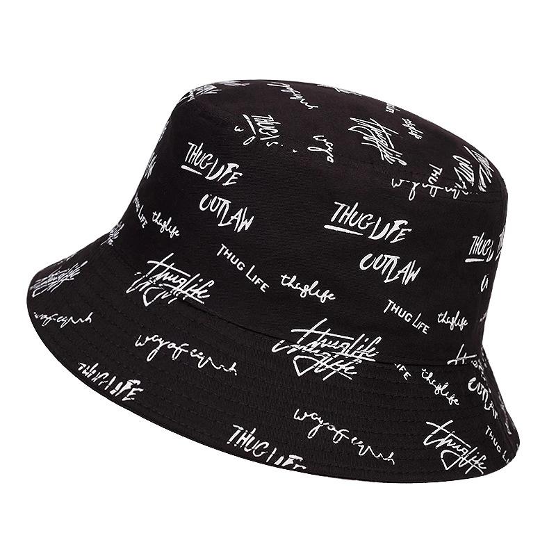 Unisex Double-Sided Reversible Letter Embroidery Printing Personality Bucket Hat Fishermen Caps Outdoor Casual Cap Sunscreen Hat
