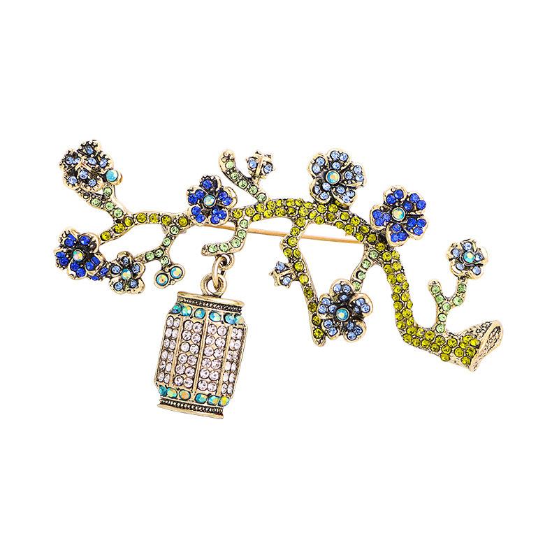 Plum Blossom Brooch Retro Rhinestone Flower Branch Lantern Fashion Potted Plant Pin Brooch Women'S Accessories