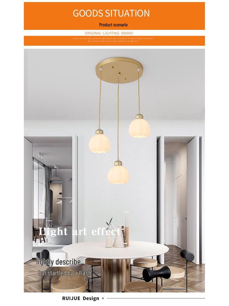 Nordic Modern Three-Head Glass Chandelier for Dining & Bar