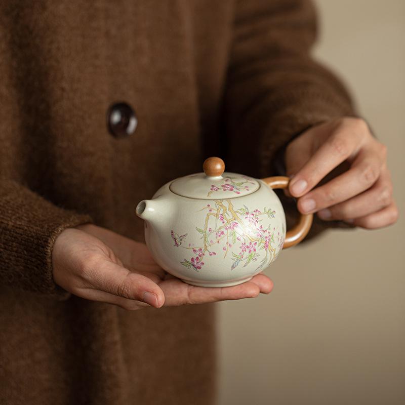 Легкая роскошь Жуская печь глициния цветок чайник Сиши для заваривания чая Домашний керамический чайный набор Кунг-фу Одинарный чайник с широким горлышком Высококачественный большой объем