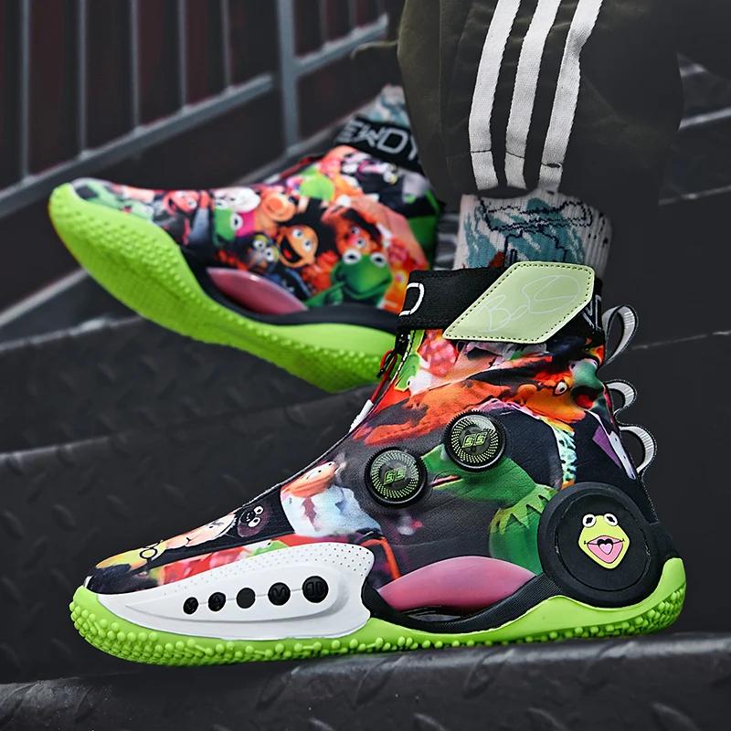 Basketball shoes high top zipper graffiti wear real combat student net surface breathable cement star sports men's shoes