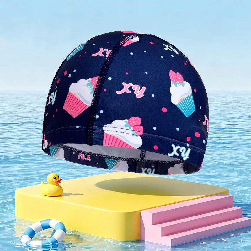 Kinder Niedlicher Aufdruck Badekappe Weicher Atmungsaktiver Stoff Badekappe Für Kinder Jungen Mädchen Sommer Strand Pool Wasserpark