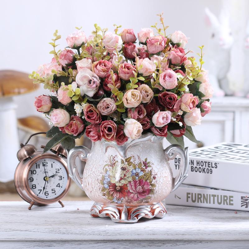 European Retro Silk Rose Flower Decor – Ideal for Living Room, Dining Table, Coffee Table, or Bedroom. Perfect As Dried Flower Ornaments.