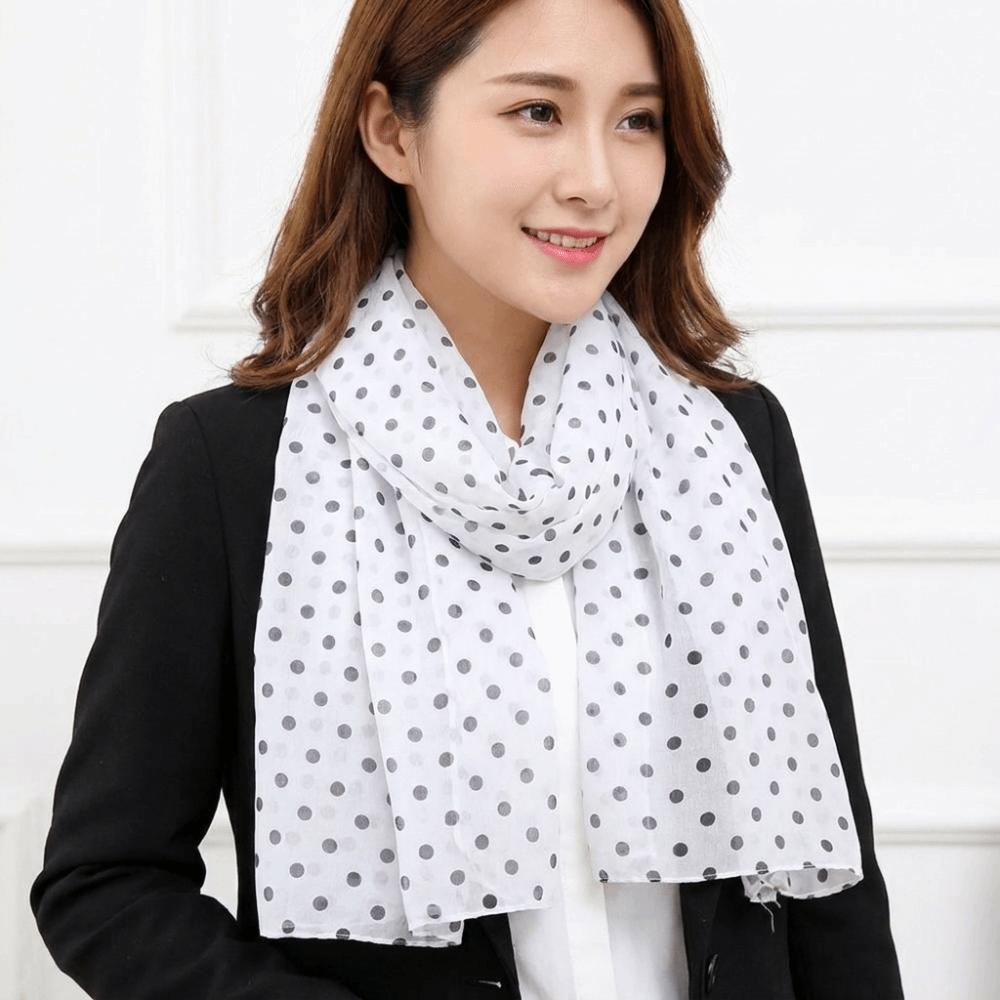 Thin Chiffon Polka Dots Printed Scarf Breathable Long Beach Silk Scarf Sun Protection Shawl Travel