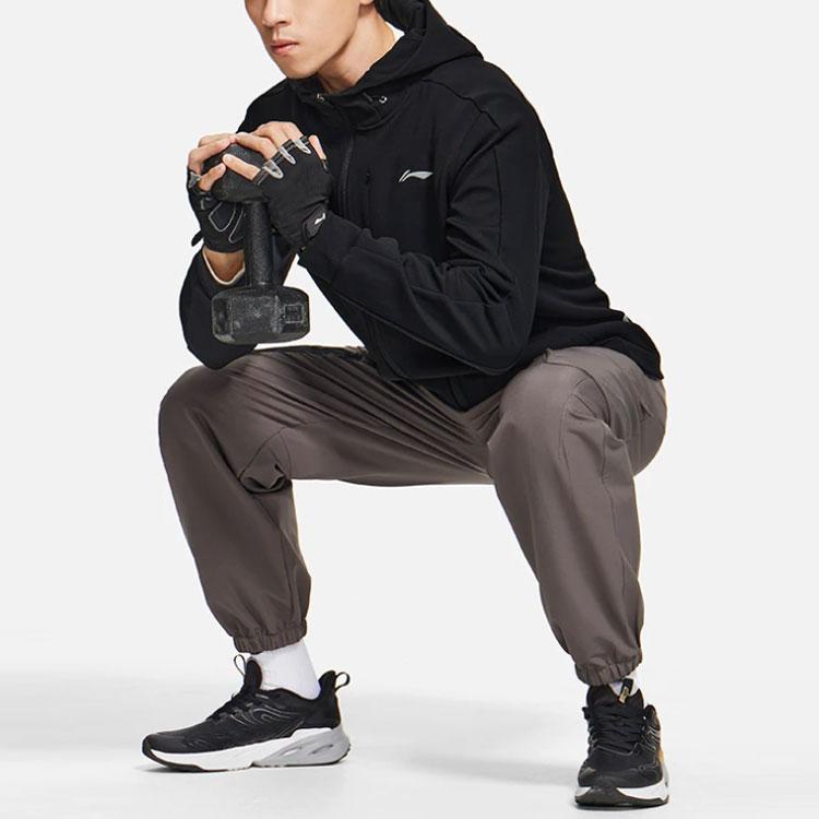 Li Ning Uni-Logo-Print Kapuzenpullover mit Reißverschluss für Herren Hoodies Schwarz AWDS627-1