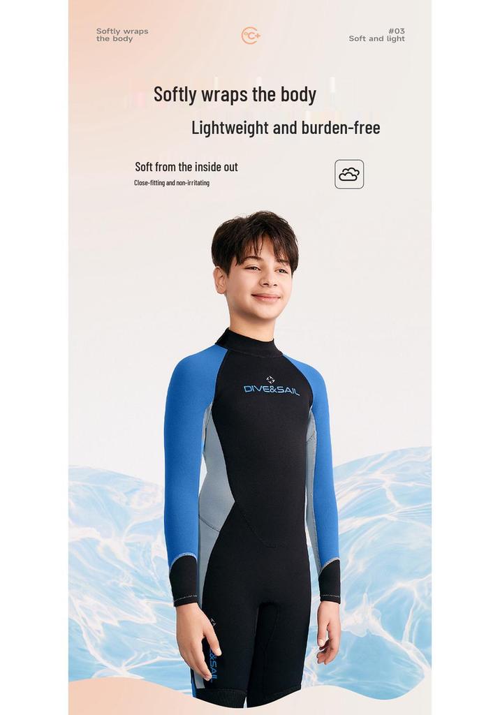 DIVE&SAIL Kids 2.5MM Thermal Long Sleeve Wetsuit for Teen Snorkeling & Surfing