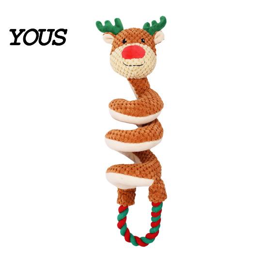 Interactive Squeaky Dog Toys Toy with Pull Rope, Plush Tug of War Toy, for Pets Spiral Animal Small Medium Large Dogs Biting Teeth Cleaning