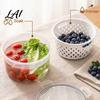 Stackable Vegetable Crisper Round Fruit Storage Container 2-Layer Food-Grade PP with Food-grade Plastic Drain Basket Leak-Proof Sealed Box