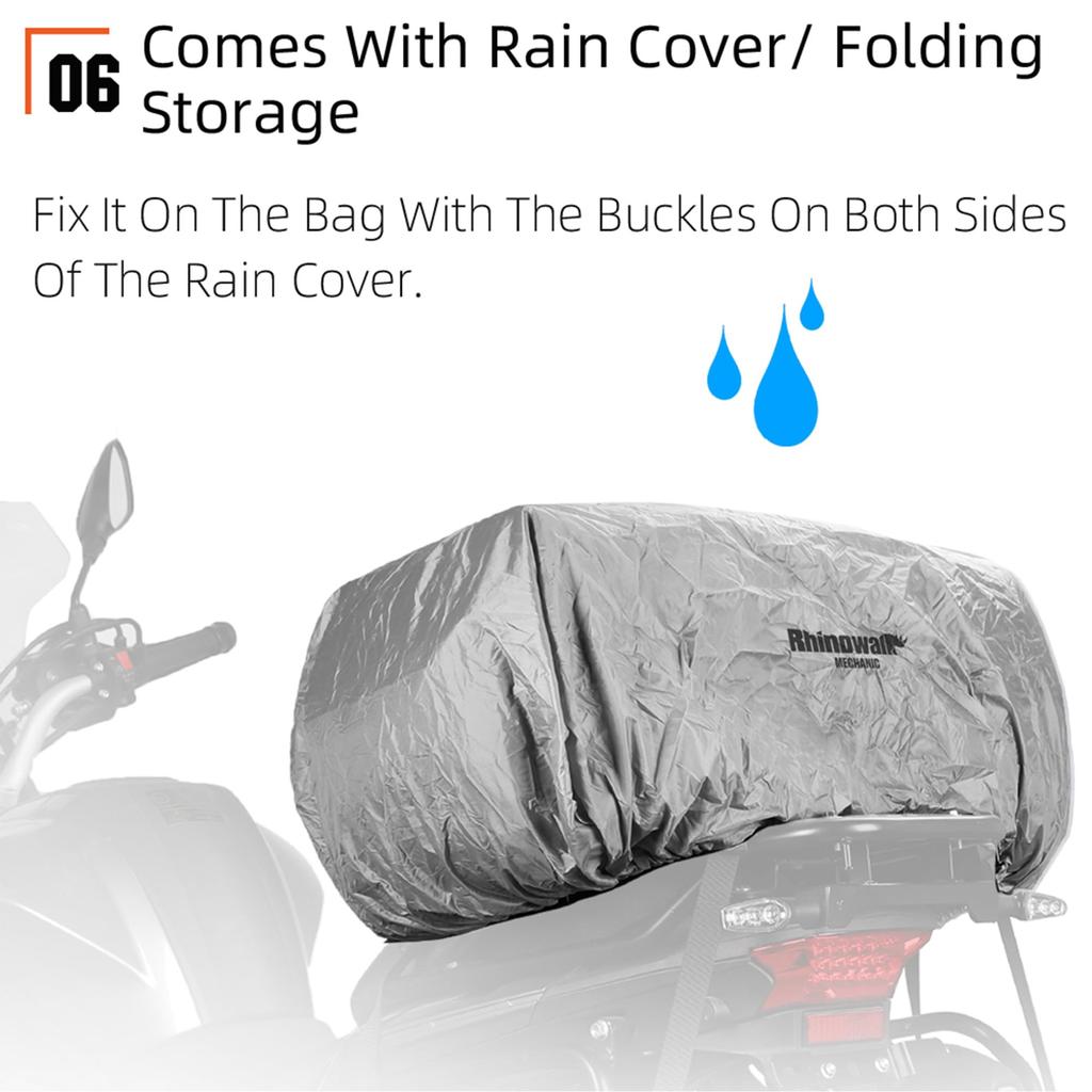 Rhinowalk Motorcycle Travel Luggage Waterproof Luggage Expandable Motorcycle Tail 70L MOLLE System Trunk Rack Bag with Sissy Bar Straps Black Bag,