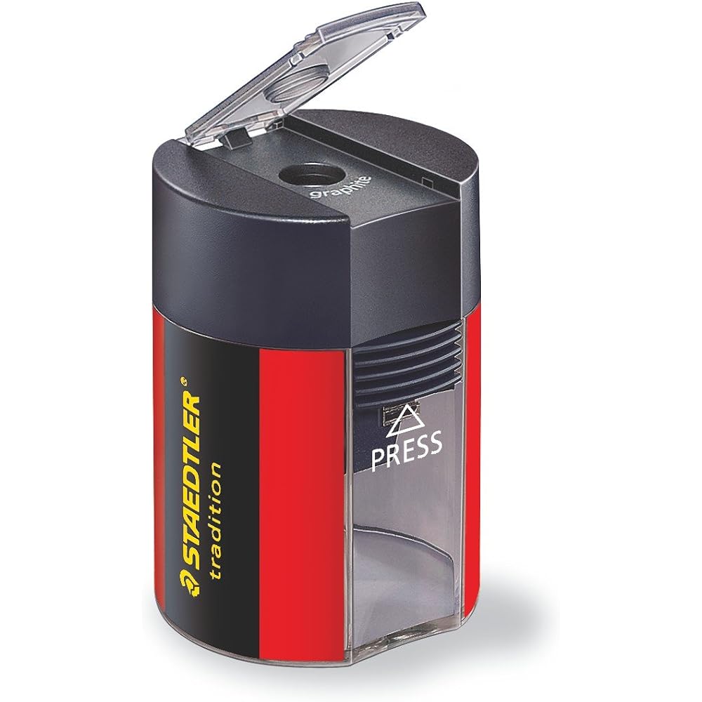 Staedtler Pencil Sharpener Traditional Sharpener with Lid (1 Hole), Sharp Angle for Pencils, 23° ...