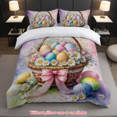Bed Three-Piece Easter Egg 3D Digital Printing Polyester Polished Quilt Cover To Customize