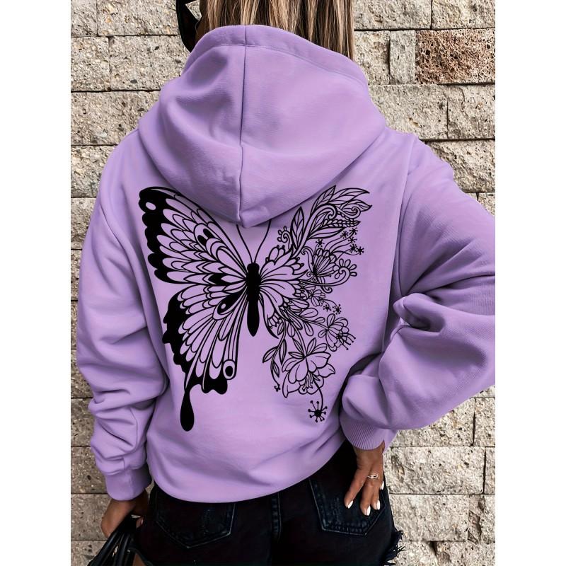 Oversized Asymmetrical Butterfly Floral Hoodie Casual Wear Unisex Loose Fit Long Sleeve