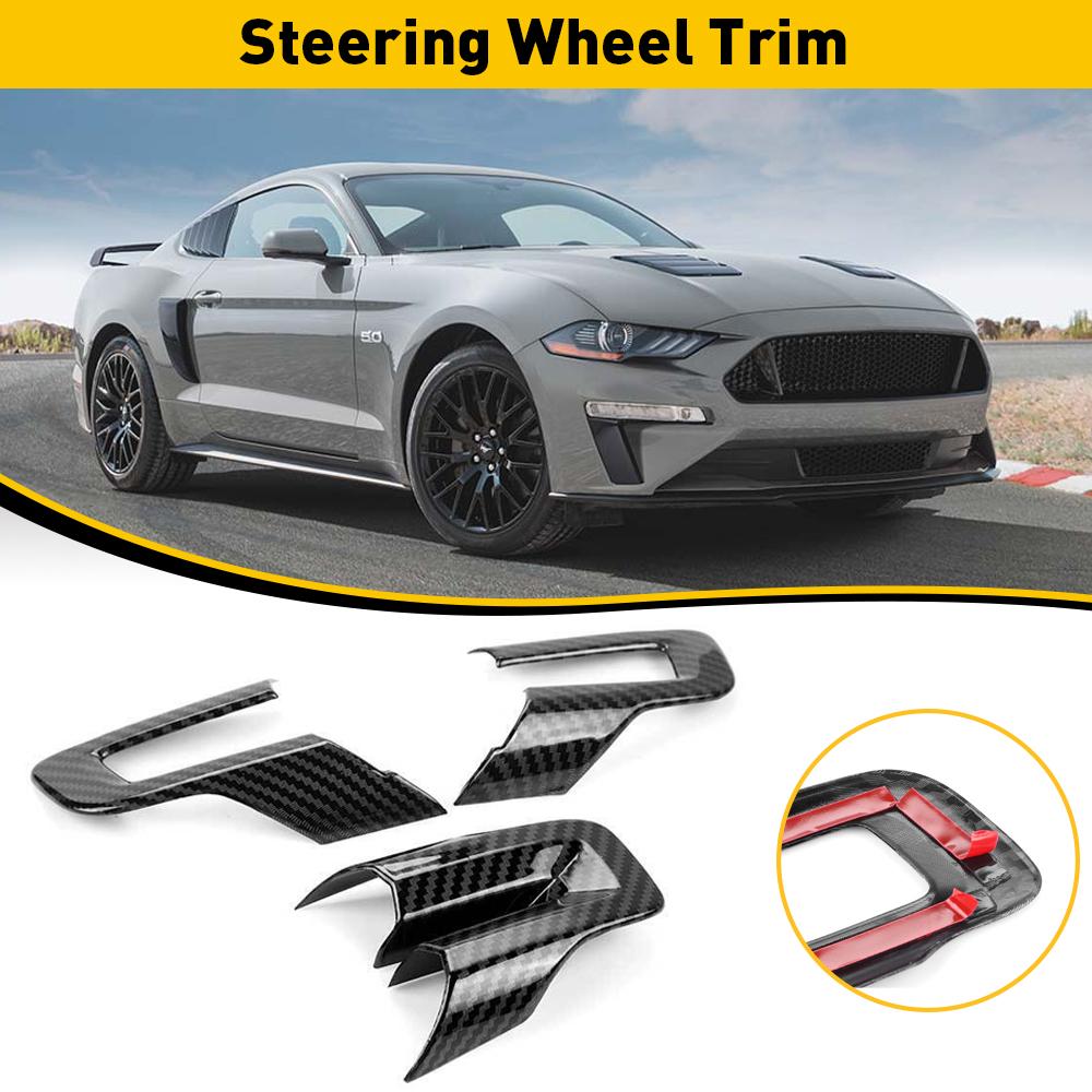 3-delige set Koolstofvezel Auto Stuurwiel Frame Cover Voor Ford Mustang 2015 2016 2017 2018 2019 2020 2021 2022 Auto Accessoires