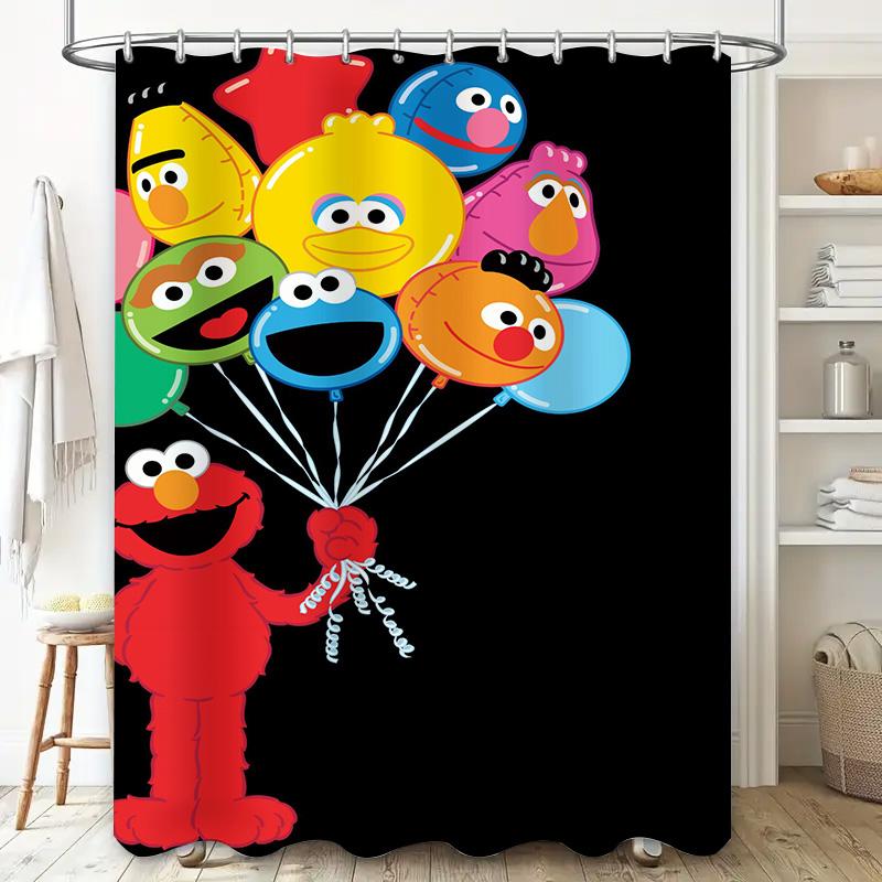 Colorful Balloon Friends Shower Curtain with Elmo Bathroom Decoration for Kids Room Waterproof Fabric Free Shipping