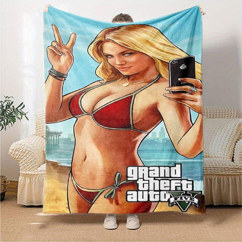 1 buc. Pătură moale din flanelă Grand Theft Auto cu imprimeu de designer O pătură confortabilă pentru toate anotimpurile, perfectă pentru canapea, pat, birou