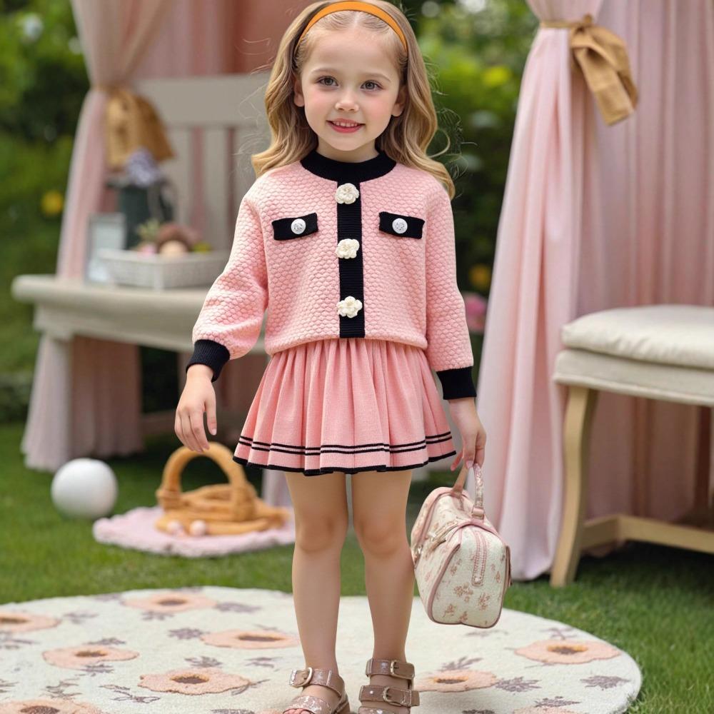 3-7Y Girls' Sweater Set - New Autumn/Winter Cardigan Knit Sweater Long Sleeve + Knit Sweater Dress Two-Piece Set