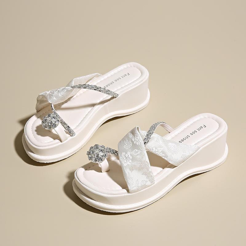 Fashion CRLAYDK Slide Sandals for Women Strap Ladies Flip Flops Platform Walking Wedge Rhinestone Beach Open Toe Vacation Slippers
