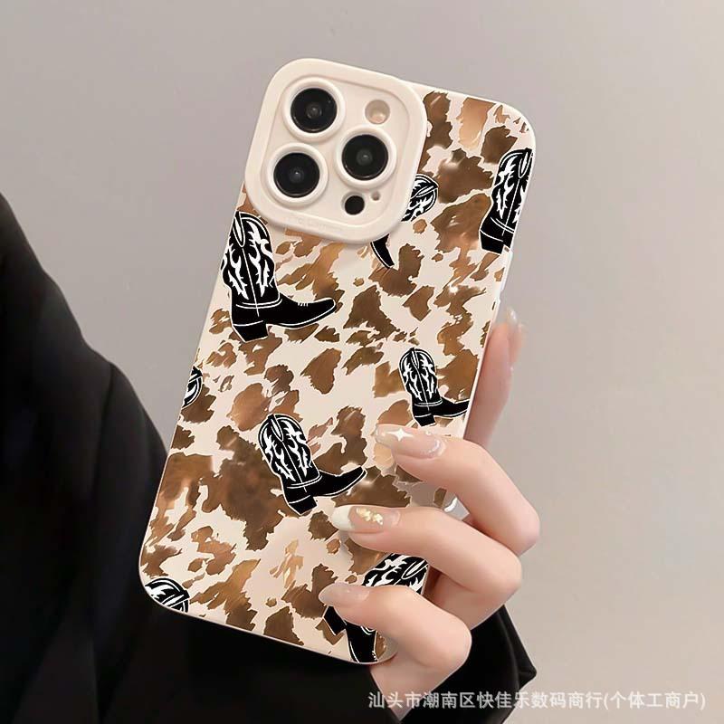 Western denim pattern Apple iPhone 11/12/13/14/15/16 Pro Max full-coverage TPU phone case 17
