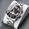 Watch Accessories Three-Piece Men'S Watch Silver Steel Strap Men'S Bracelet Necklace Quartz Watch