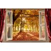 Autumn Forest Window Photography Backdrop Fall Maple Leaves Pumpkin Harvest Thanksgiving Kids Portrait Photo Background Decor