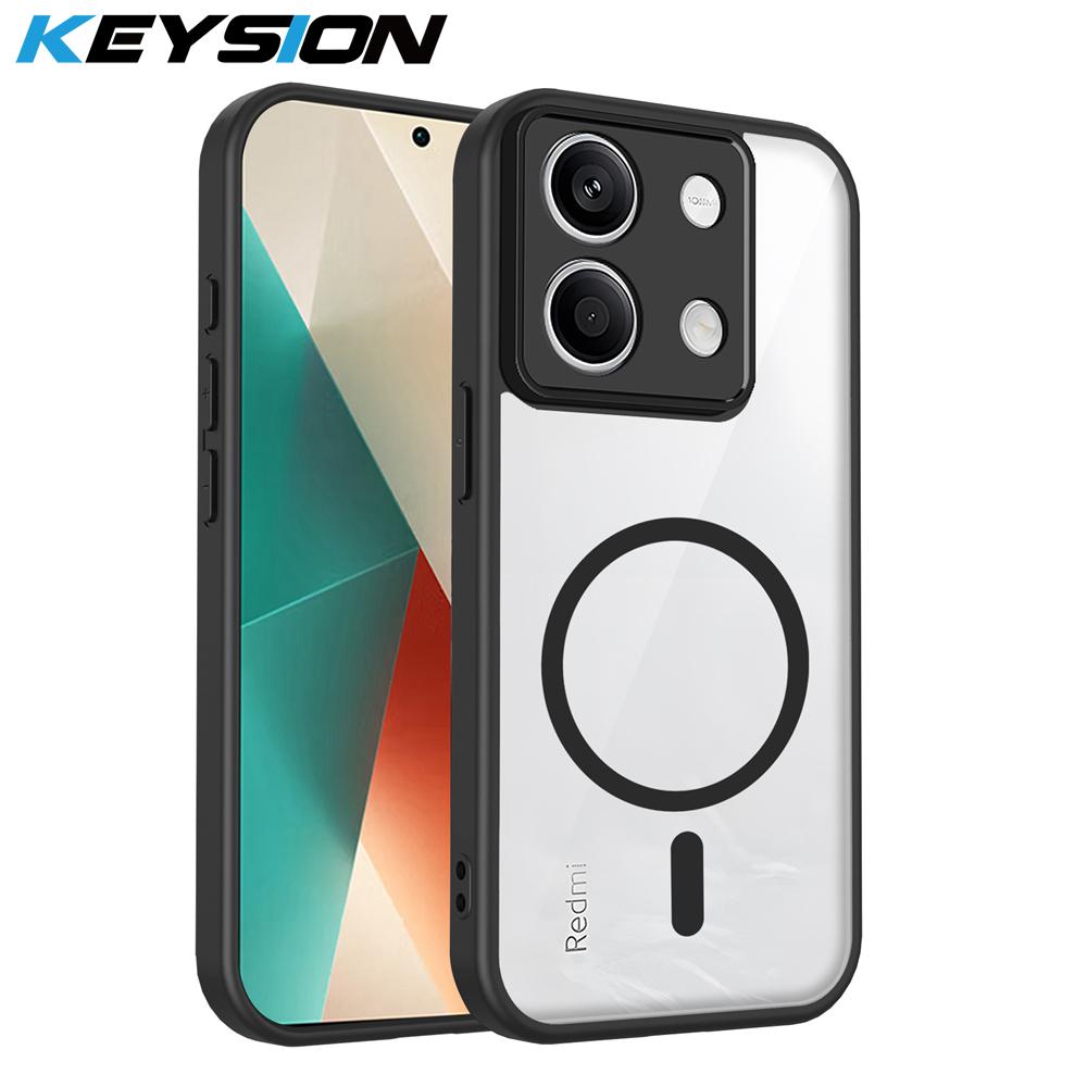

KEYSION Transparent Magnetic Phone Case for Xiaomi POCO M6 Pro 4G Soft Silicone+PC HD Clear Shockproof Back Cover for POCO X6 5G for POCO M6 Pro чёрный
