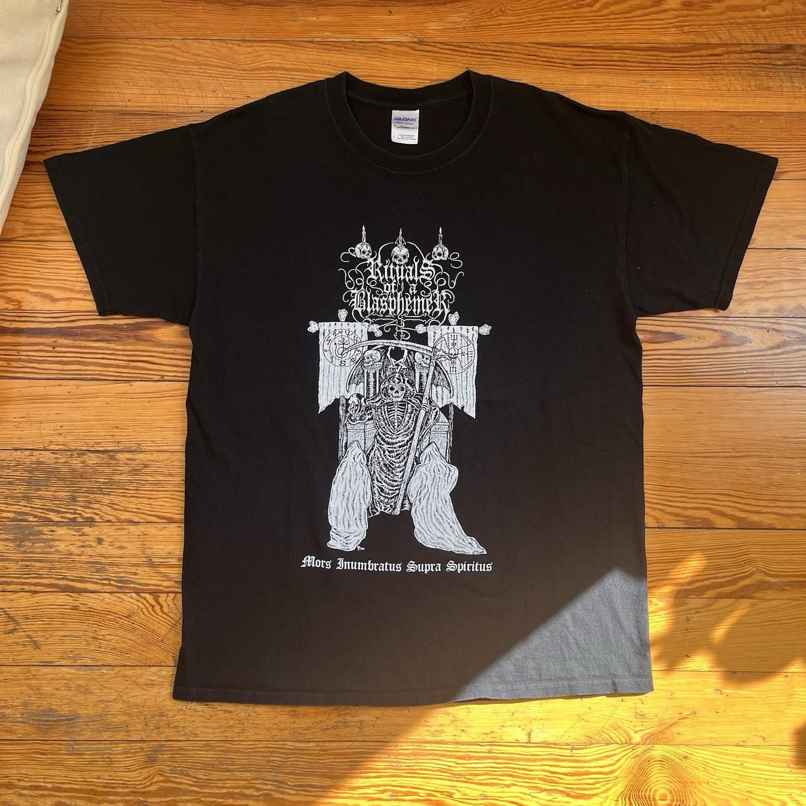 Rituals of a Blasphemer Mors Inumbratus Supra Spiritus Black Metal Shirt Large Unisex T-Shirt XXXL