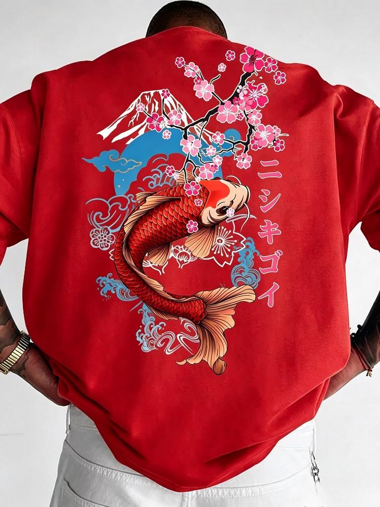 Japanese Koi Fish Cherry Blossom Pattern 3d Print Breath Quickdry Unisexs Largesize Tshirt Leisure Street Parentchild Clothing