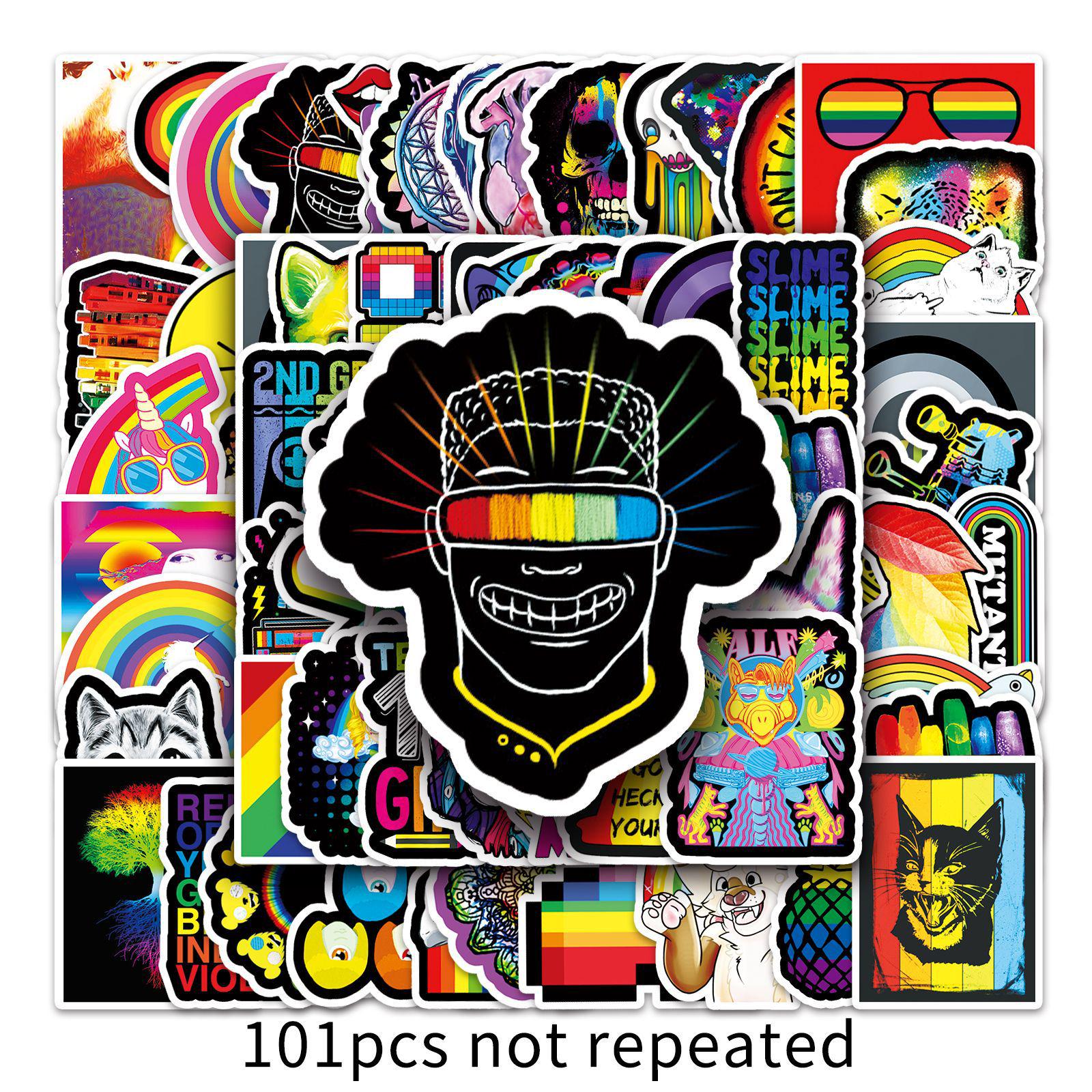 101 Colorful Cartoon Rainbow Stickers for Suitcases, Laptops, and Cars - Waterproof Decals