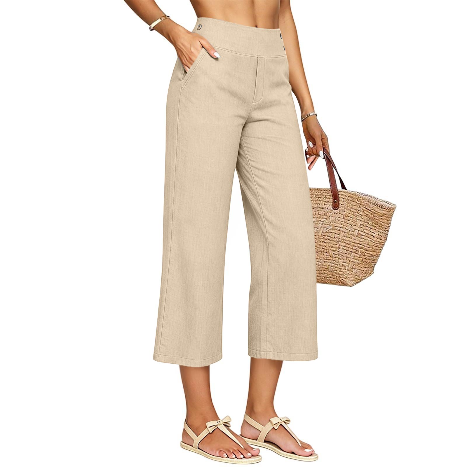 

Women s Casual And Fashionable Color Loose Pants With Pocketes L бежевый