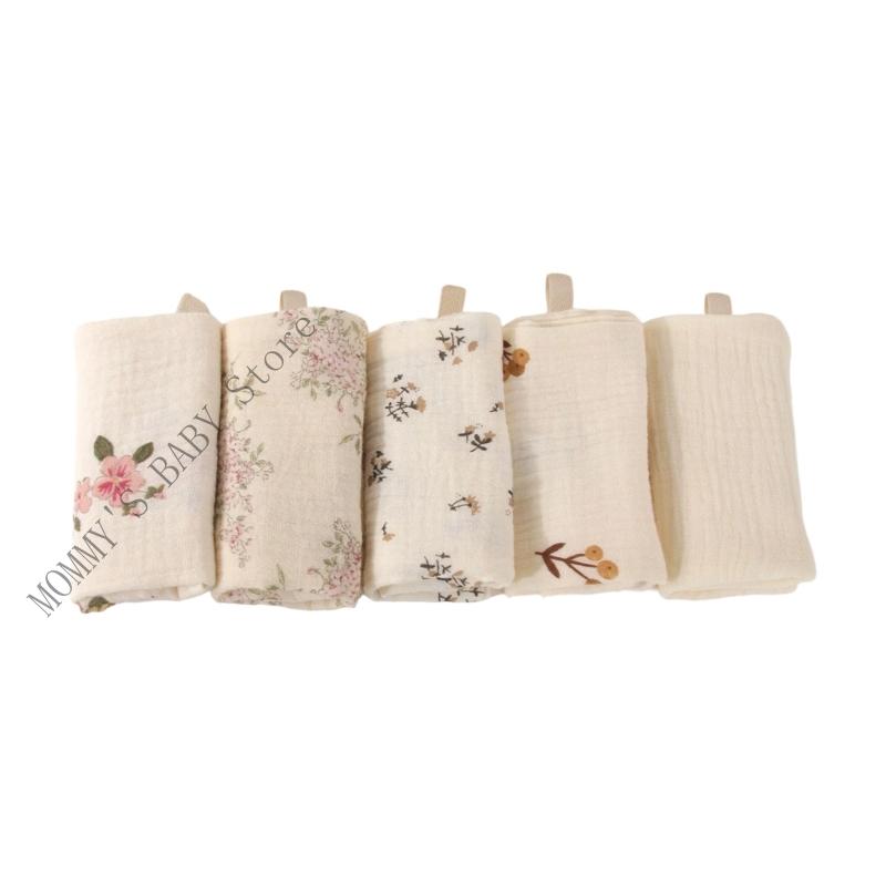 H3CD 5 Pieces Infant Baby Nursing Bibs Cotton Burp Cloths Reusable Face Towels Soft