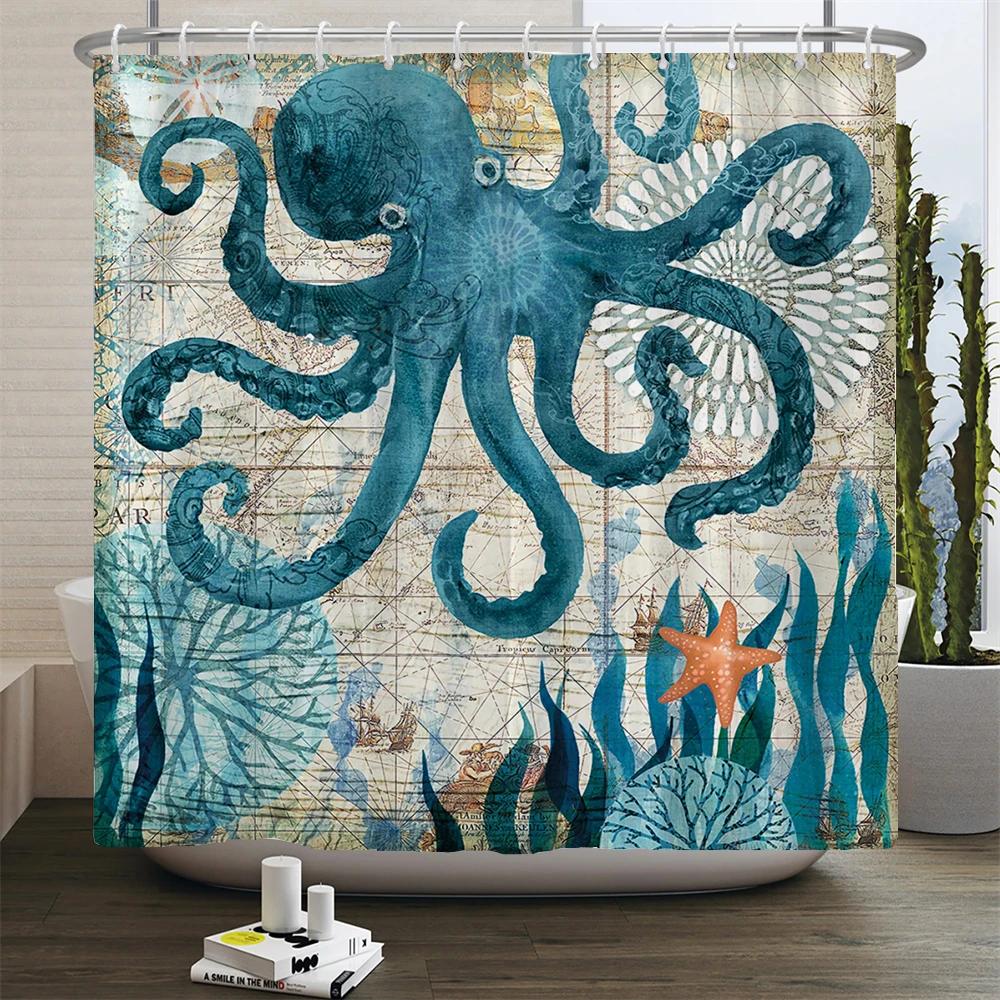 Ocean Underwater World Turtle Dolphin 3D Printing Shower Curtain Bathroom Curtain Waterproof Polyester Bath Curtains with Hooks
